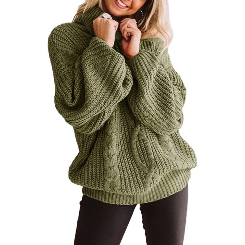 Women's Oversized Cable Knit Turtleneck Sweater – Stylish Plus Size Jumper